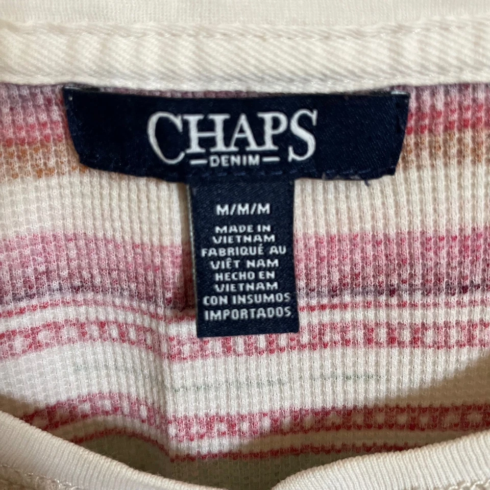 Chaps Women's Striped Henley Long Sleeve Thermal Shirt M/M Red Green White - Image 2 of 4