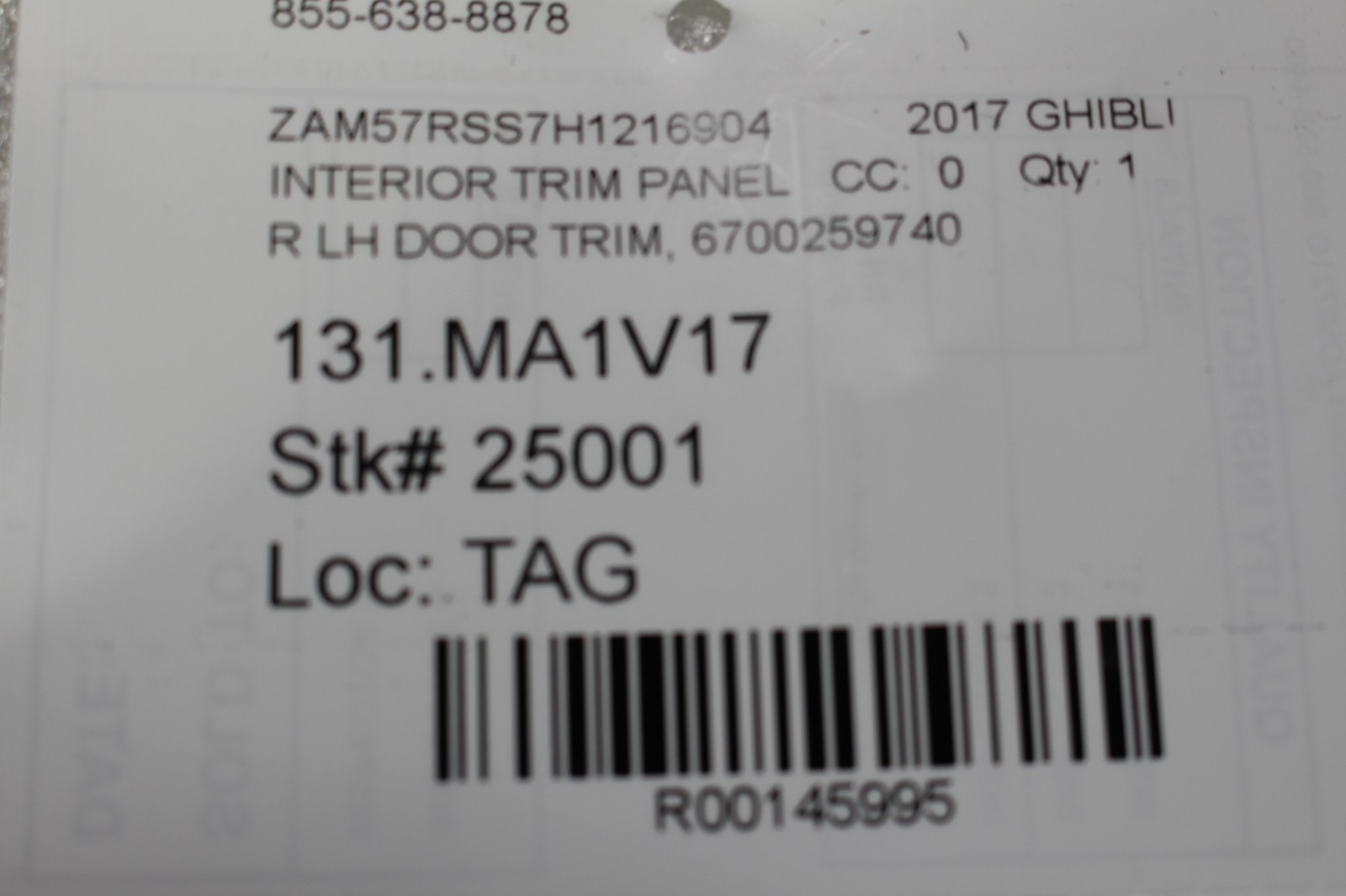 Maserati Ghibli, RH, Right, Front Door Panel Trim, Used, P/N 6700259740