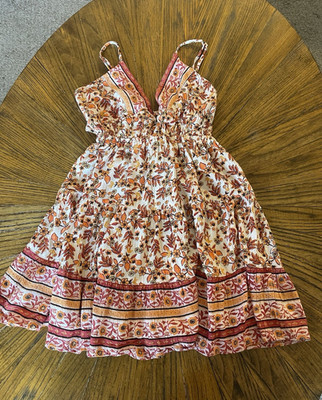 ANGIE Rust, Orange and Cream Floral Tie Back Mini Sundress Size Small 