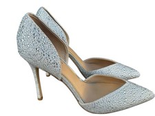 Jewel Badgley Mischka Women's Silver Stiletto Heels Rhinestone Sparkly Sz 8.5