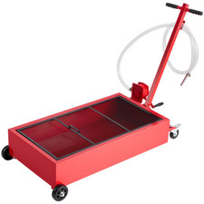 20 Gallon Low Profile Oil Drain Pan with Manual Pump - Heavy Duty, Easy Mobility