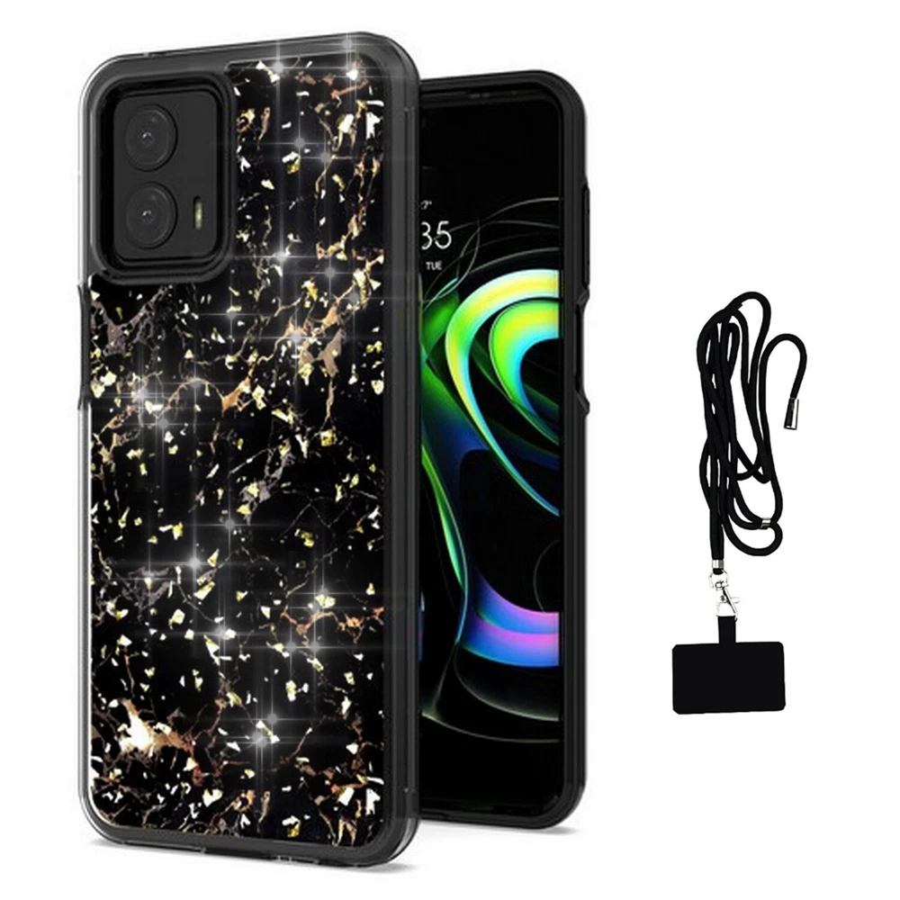 Phone Case for Motorola Moto G 5G 2023 Hybrid Glitter + Lanyard CrossBody Straps