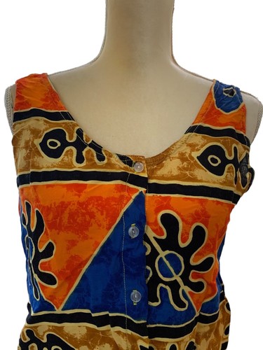 Tribal Tank Top Womens Large Cropped Bold Vivid Colors Rayon