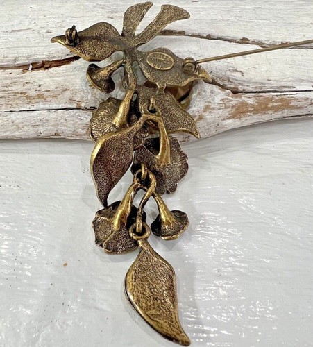 Sweet Romance Scharniert Beweglich Gold Blätter Strass Blume Rebe Brosche #3 - Bild 7 von 9