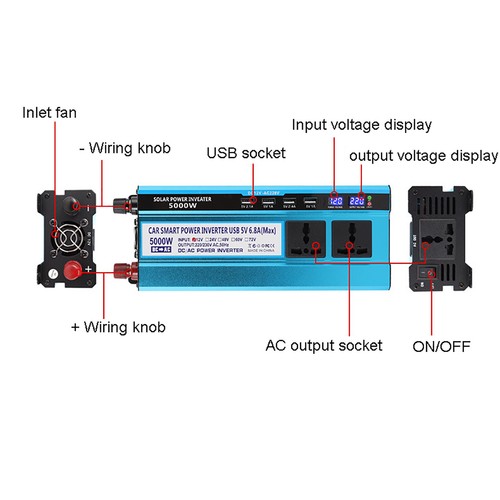 5000W Power Inverter Intelligent LCD Digital Display DC 12V to AC 220V Converter - Picture 3 of 10