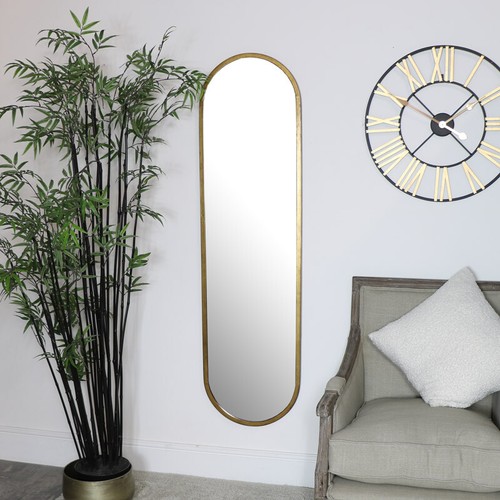 Large Gold Oval Mirror tall slim home decor minimalist scandi wall mounted - Picture 4 of 4