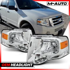 Left+Right Chrome Amber Replacement Headlight Lamp for 2007-2014 Ford Expedition
