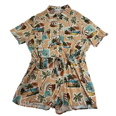 NWT Label Of Love Women M Romper Linen Blend Tropical Print Jumpsuit Art To Wear