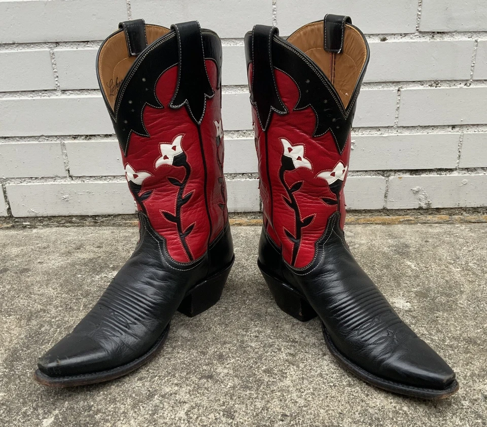 Women’s 7 1/2 B Lucchese Vintage Cowboy Western Boots Floral Inlays Beautiful - Image 2 of 4