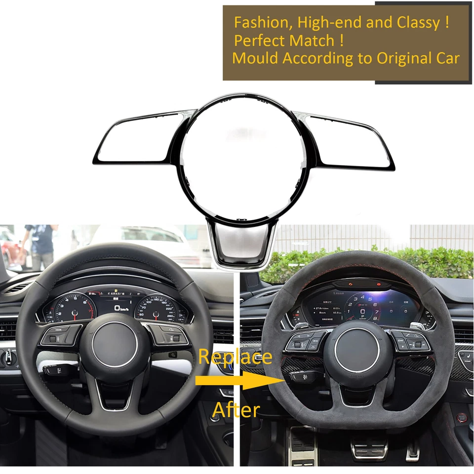 Volante de fibra de carbono real apto para Audi A3 A4 RS3 RS4 RS5 RS6 RS7 17-20 con moldura Foto 4 de 4