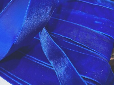 vintage velvet rayon ribbon 1'' royal blue 3yds made in Switzerland