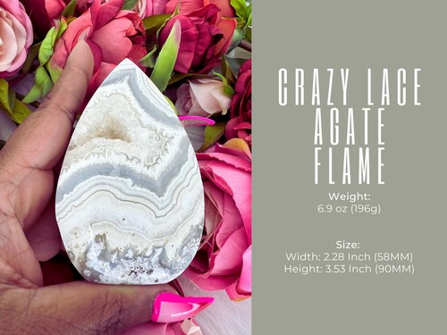 Crazy Lace Agate Flame - 3.5" White Mexican Crazy Agate Flame Carving - High - Picture 5 of 10