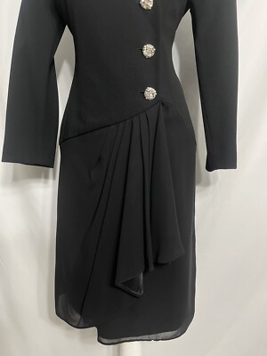 Vtg Constance Sanders V-Neck Jeweled Button "Old Money" Dress Black Sz 6  Women's | eBay