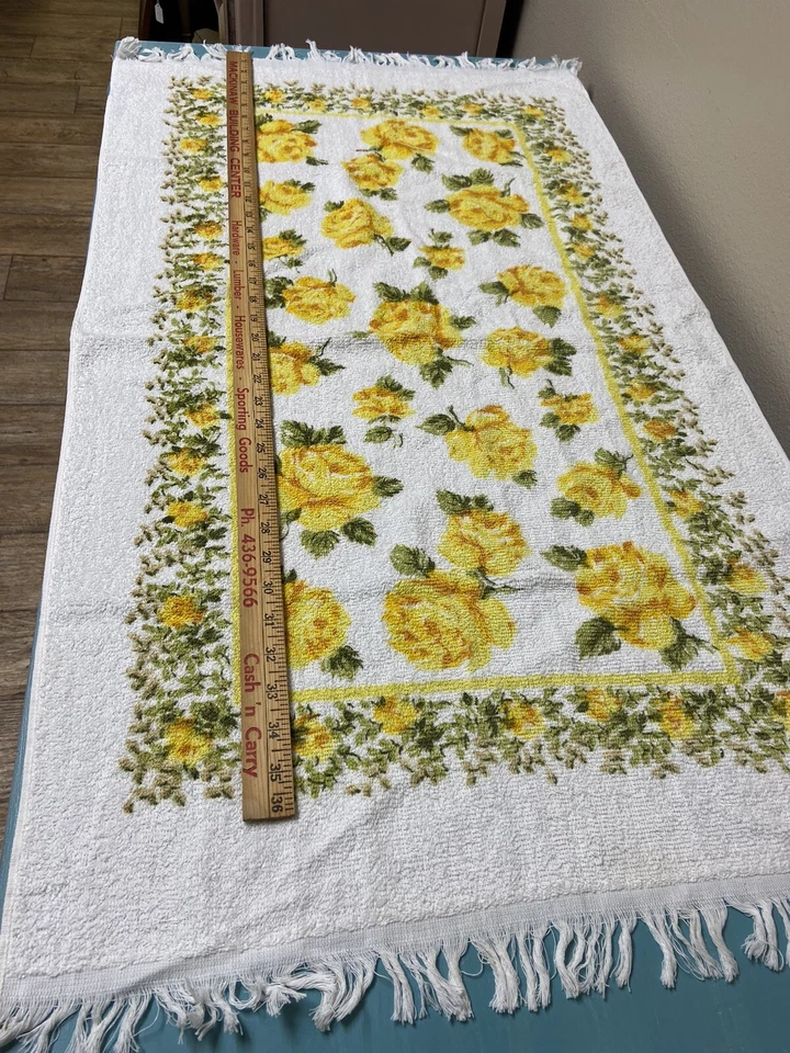 Cannon NOS Toalla de baño vintage mezcla de algodón rosas amarillas floral boho Foto 2 de 4