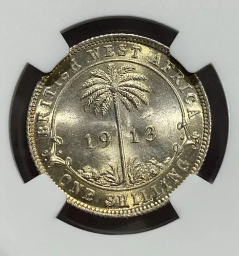 1913 British West Africa Silver Shilling George V, London Mint, NGC MS65 Gem BU
