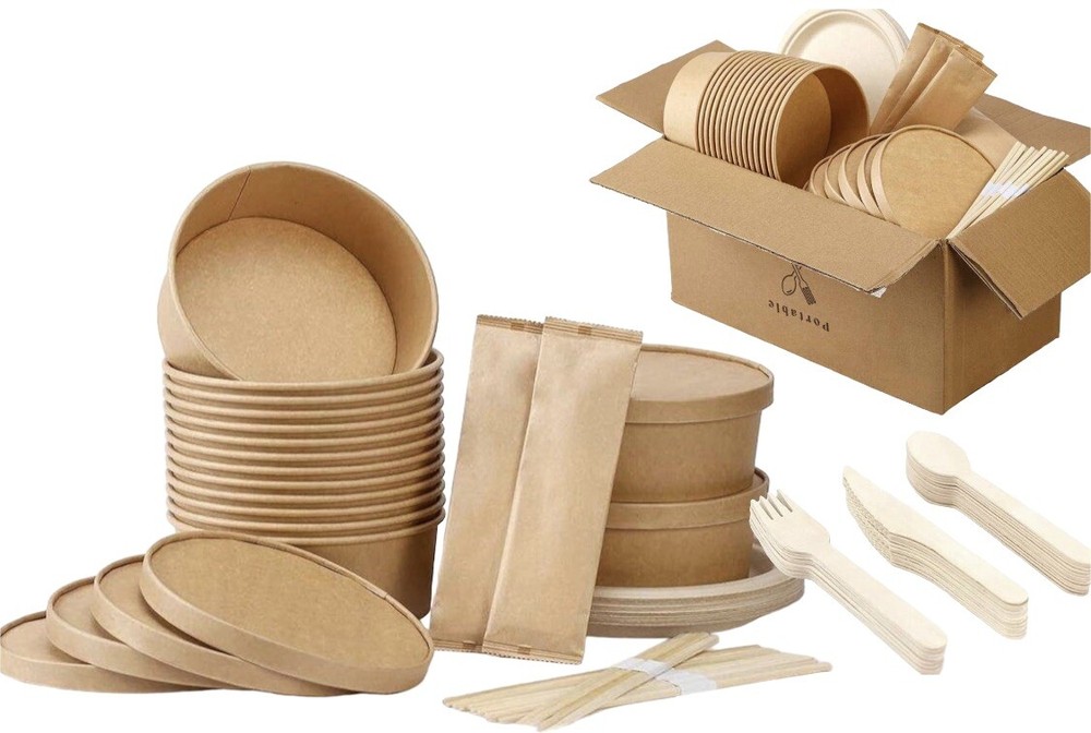 105 Disposable Bowls With Lids , Paper Plates , Sushi Sticks, Soup Bowls Salad