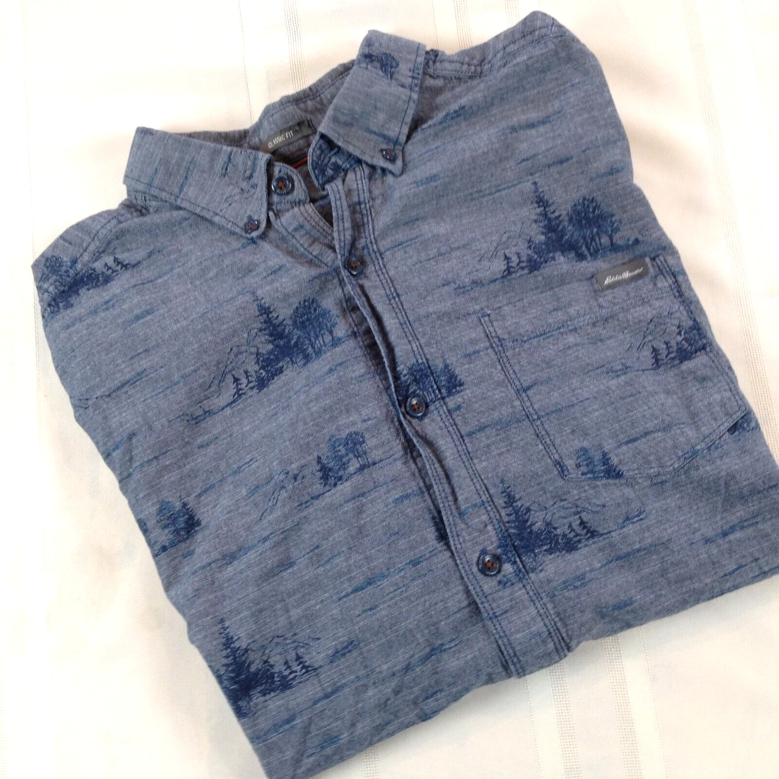 EDDIE BAUER Classic Fit Button Collar Long Sleeve Outdoor Print Shirt Men's XL
