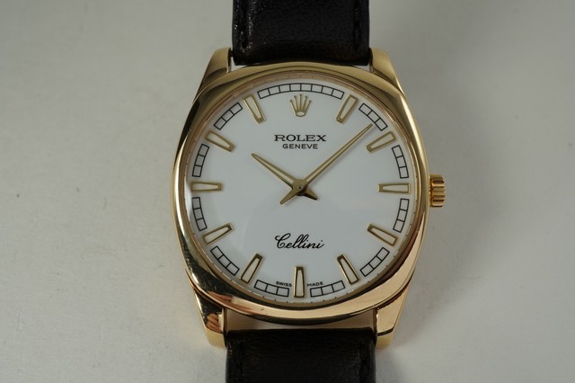 Rolex Cellini White Men's Black Leather 