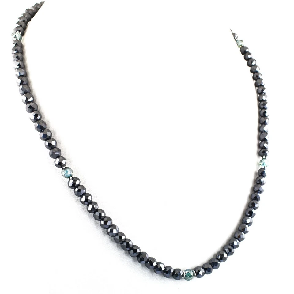 Collar de cuentas de diamantes naturales negros y azules de 4-5 mm certificado de plata 925 de 18 pulgadas Foto 4 de 4