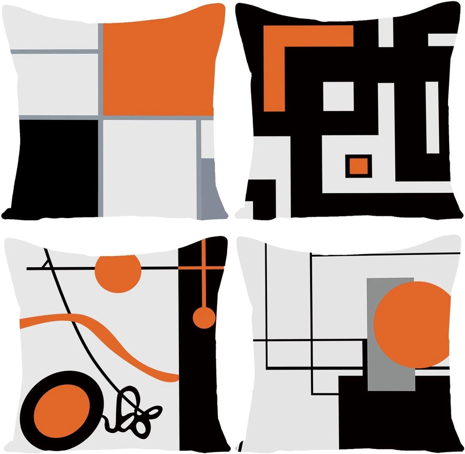 Black Orange Geometric Decorative Cushion Pillow Covers Set of 4 18" x 18" Mo...