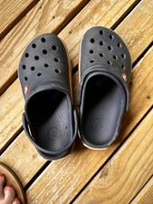 CROCS Kids Crocband Clogs Navy Blue Size j3 Red Stripe Comfort Slip On