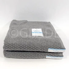 Truly Lou Set Of 2 Towels  Bath 100% Cotton Gray Quick Dry New