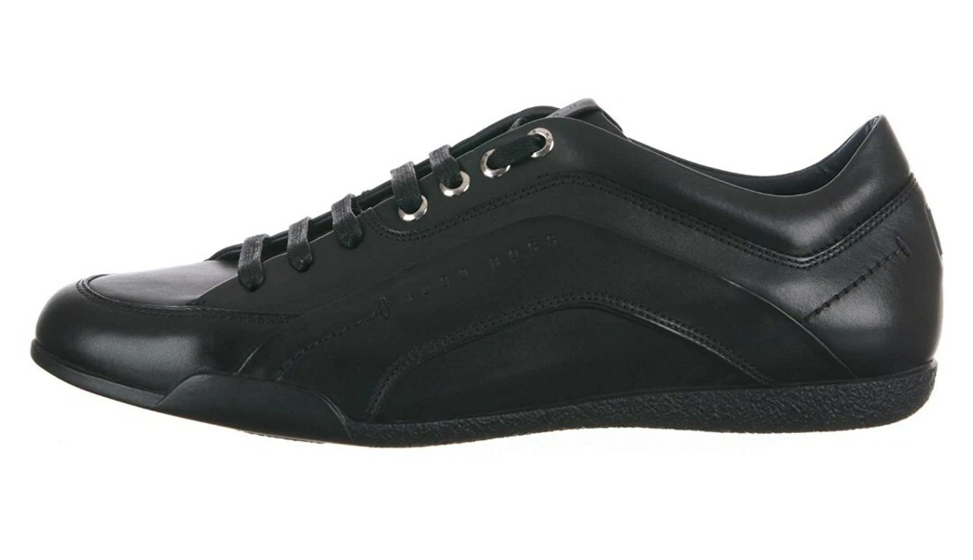 Hugo Boss Mens Black Classic Real Leather Lace Up Casual Tennis Shoes US 7 NIB