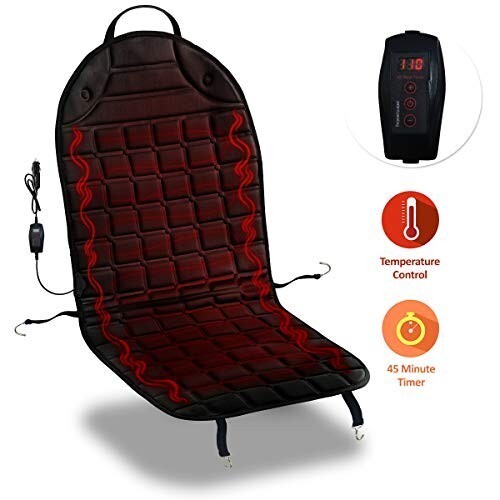 Zone Tech Heated Seat Cover Cushion – 12V Black Hot Warmer Pad Cover Universal