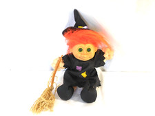 Troll Russ Halloween Witch with Broom  Hat 9 1/2" soft body rare Vintage
