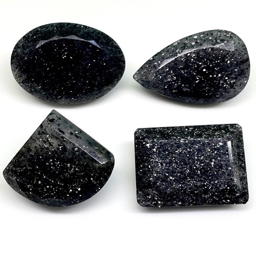 4 Pezzi Pietra Solare Nera Naturale 24-31,5mm Taglio Misto Pietre Preziose Sfaccettate Sciolte 183 Cts - Foto 24 di 24