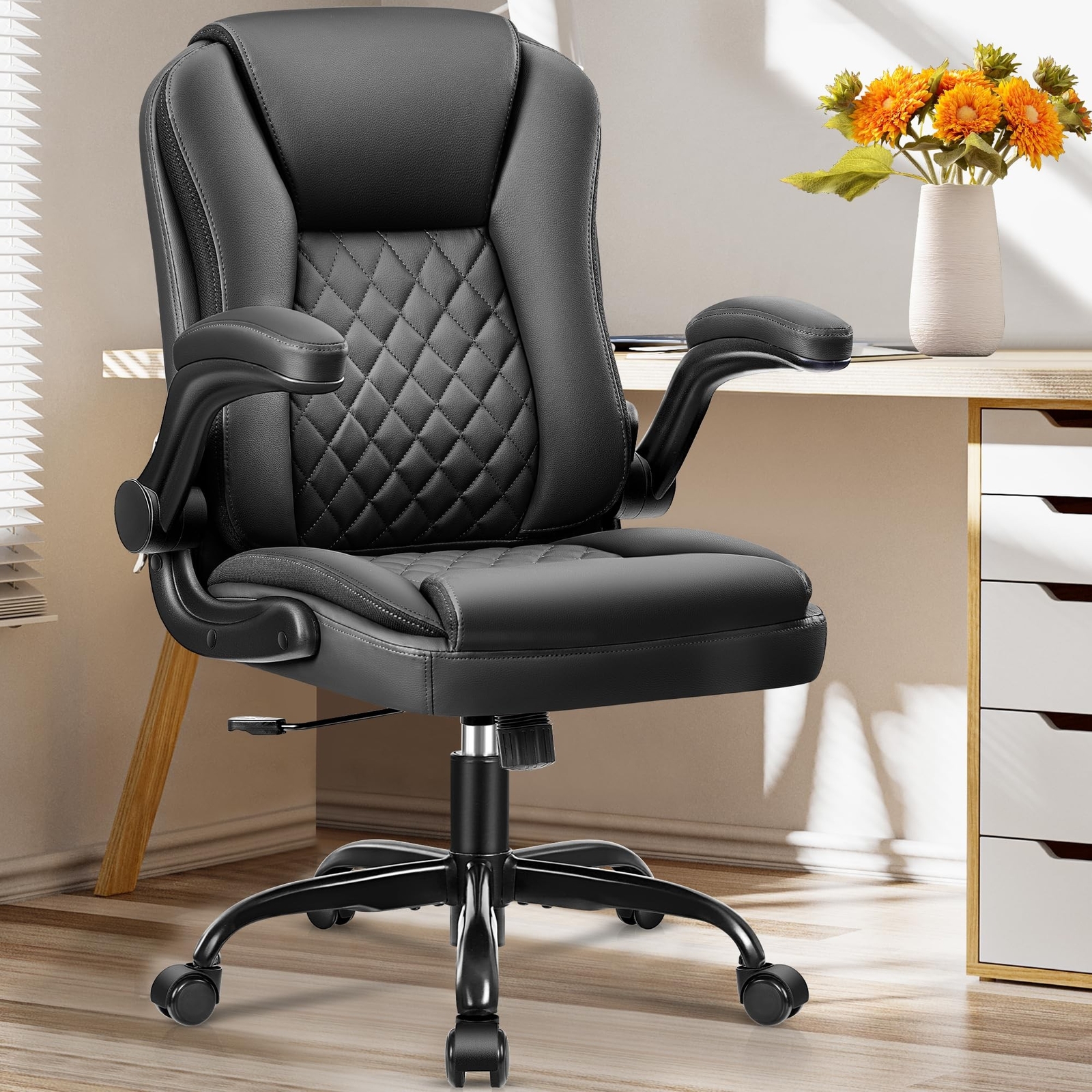 Office Chair, Executive Office Chair Leather Ergonomic Computer Desk Chair wi...
