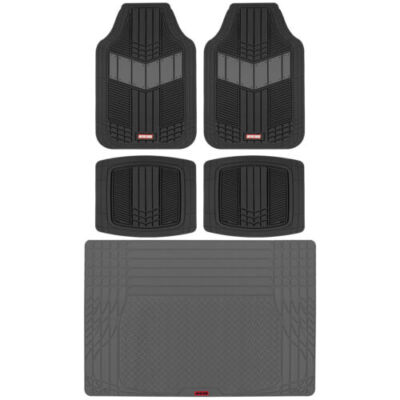Motor Trend FlexTough Gray Floor Mats for Cars & Cargo Mat Full Set - All Wea...