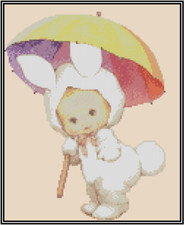 Baby Dresses as Bunny with Umbrella Counted Cross Stitch Chart #42-108 