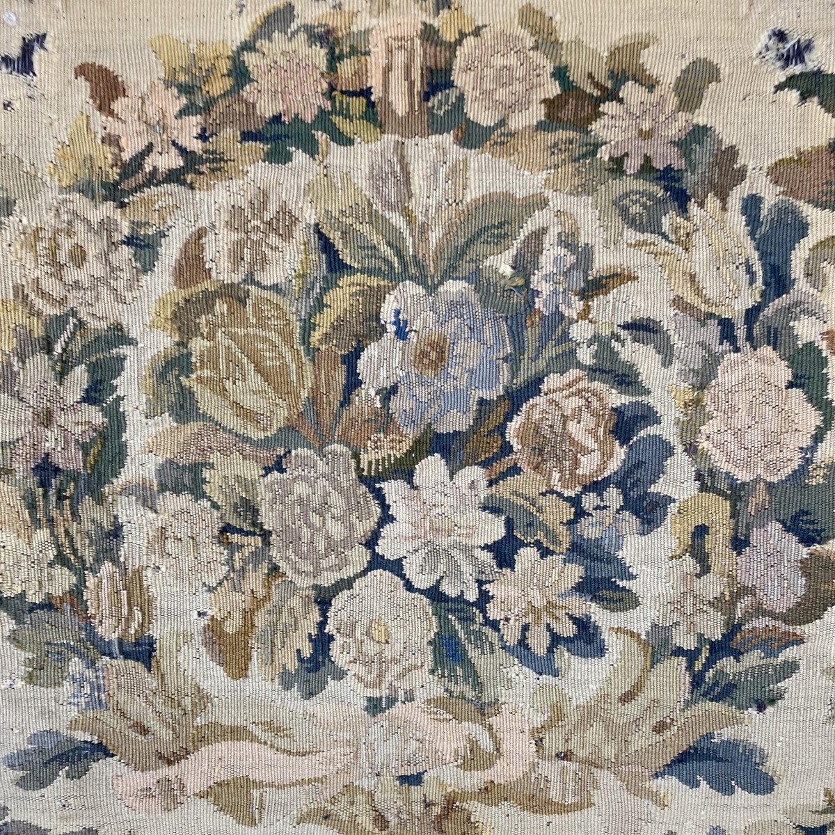 Antique French Tapestry panel Aubusson hand woven chair back textile Fabric  far