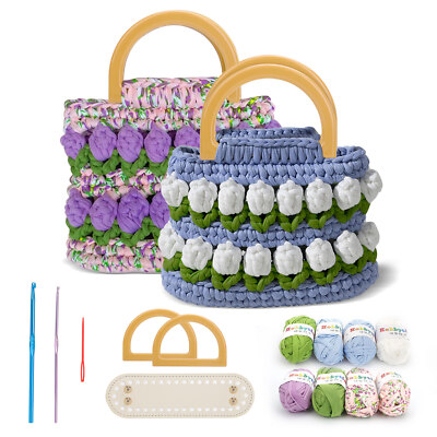 DIY Knitting Crochet Bag Making Kit Tulip Woven Handbag with D Shape Bag Handles