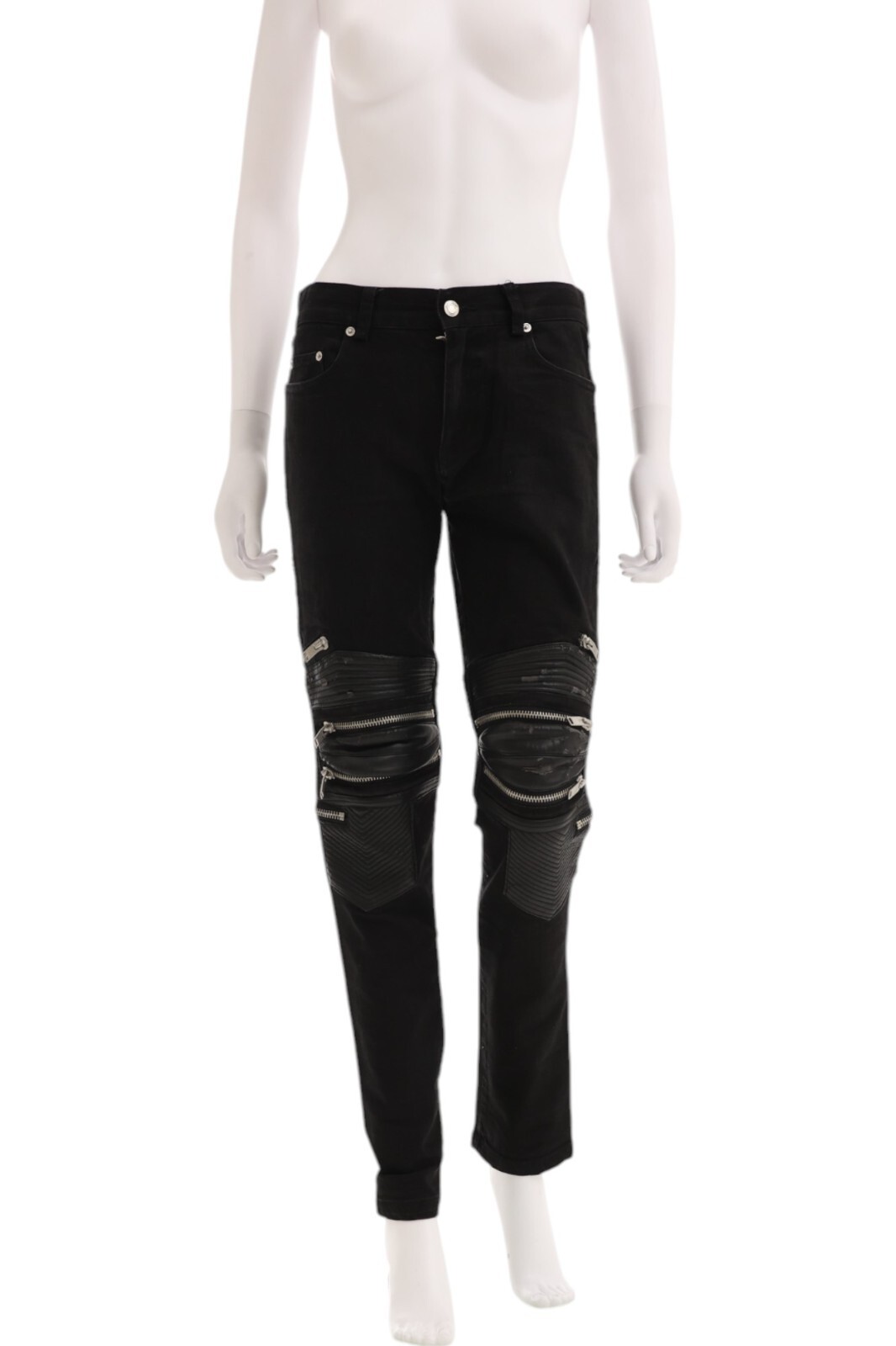 Saint Laurent by Hedi Slimane S S 2015 Black D04 Lambskin Trimmed Biker Jeans