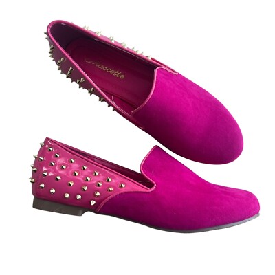 Mascotte Women s 6 Pink Faux Suede Metallic Gold Studded Tory-09 Slip On Loafers