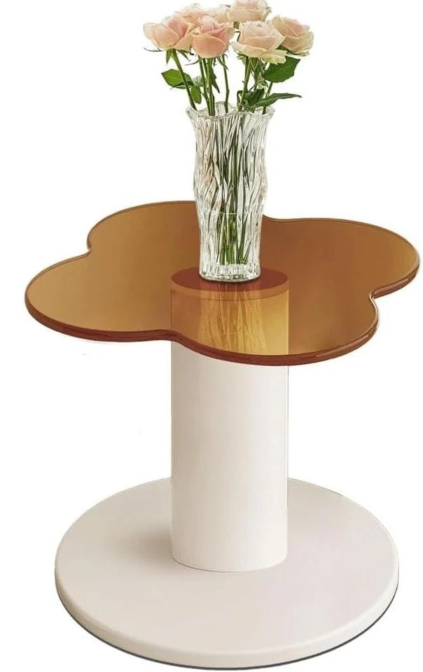 Brown Tempered Glass End, Side Flower Table (White CoffeeTable NOT included) NIB - Image 2 of 4