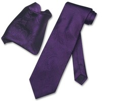 Vesuvio Napoli Dark Purple PAISLEY NeckTie Handkerchief Matching Neck Tie Set