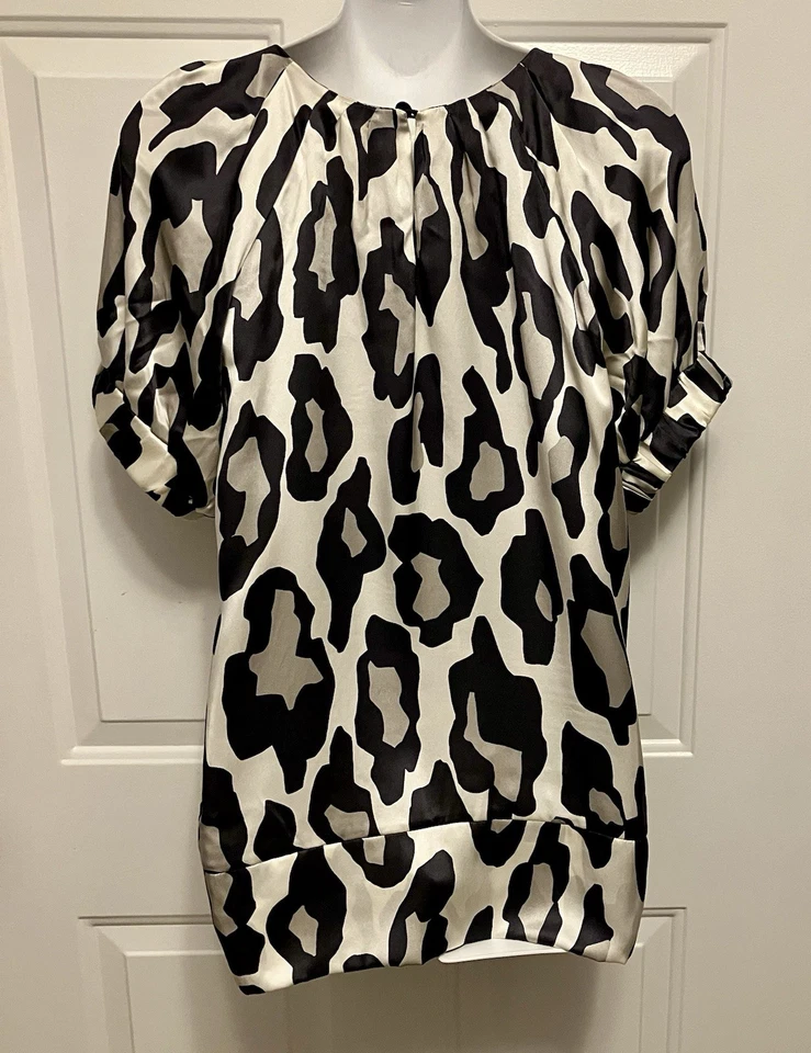 Женская белая серая шелковая рубашка Sonia Rykiel топ размер 36/мелкий анималистический принт - Изображение 3 из 4