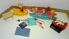 Mattel Chelsea & Friends Dolls ~ Canoes ~ Fishing Gear ~ Camping ~ Bed ~ Dog ~