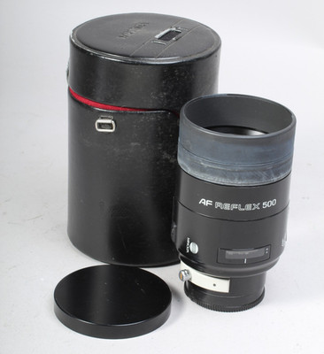 MINOLTA AF 500MM F/8 REFLEX MIRROR LENS W CAPS AND CASE TESTED WORKS