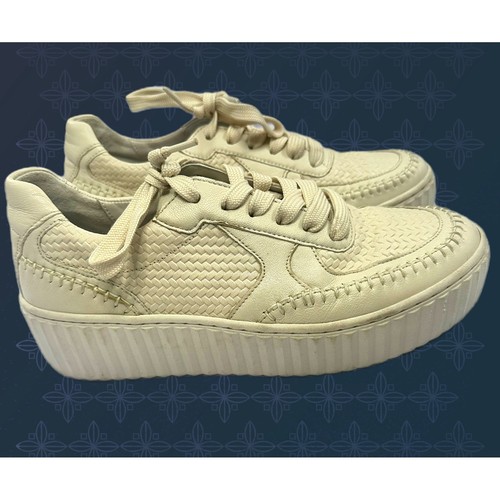 Gabor Womens Cream Leather Woven Platform Sneakers Whipstitch Lace Up Size 6