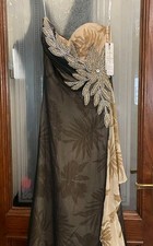 Terani Couture Size 6 Nude/black Strapless High Slit Dress Beaded Bodice Flowing