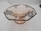 Vintage Pink Depression Glass Compote Bowl with Silver Overlay
