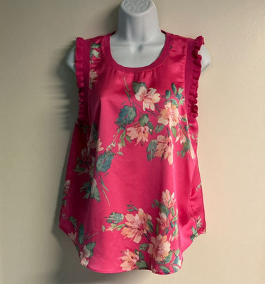 Skies Are Blue Women's Flutter Sleeve Blouse Pink Floral Polyester Size S