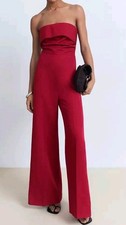 Sz S - MNG Mango Long Strapless Jumpsuit Red