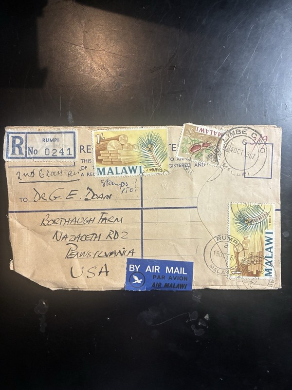 1967 Malawi Air Mail Cover 1/- Palm Tree Stamps Rumpi Postmark to USA