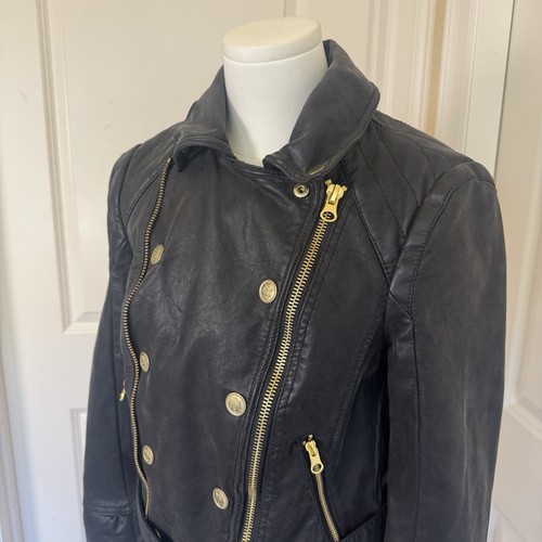 Free People Melrose Moto Jacket XS Black Belted Vegan Leather Gold Zip - Bild 2 von 17