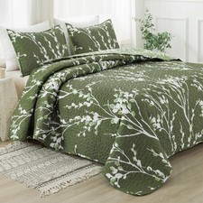 Green Quilt King Size 106x96 Inch , 3 Pieces Floral Lightweight Bedding Set,...